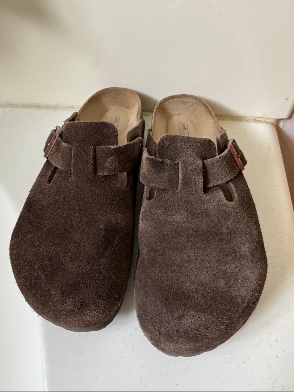 Birkenstock Suede Clog Mules in Dark Brown